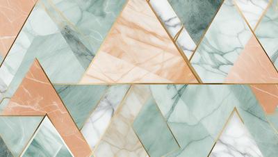 The primary subject of the image is a marble tile pattern. The setting is a marble tile floor, and the visual style is a patterned design. The dominant colors are green, pink, and white, creating a warm and inviting atmosphere.