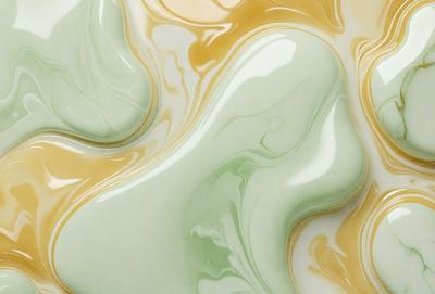 The primary subject of the image is a green and yellow liquid, which appears to be a mixture of the two colors. The setting is a white surface, possibly a table or a countertop. The visual style of the image is a close-up of the liquid, showcasing its texture and color. The dominant colors in the image are green and yellow, creating a vibrant and lively atmosphere.