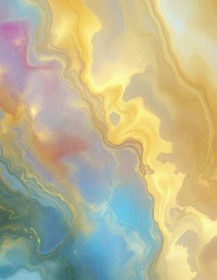 The primary subject of the image is a colorful, swirling pattern that resembles a painting or a digital artwork. The setting is a yellow and blue background, which adds to the vibrant atmosphere of the scene. The visual style appears to be a combination of photo and digital art, creating a unique and eye-catching image. The dominant colors are yellow and blue, which evoke a sense of warmth and energy.