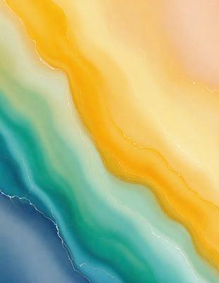 The primary subject of the image is a colorful painting featuring a yellow, blue, and green striped design. The setting is a canvas, and the visual style appears to be a digital art or illustration. The dominant colors in the painting are yellow, blue, and green, creating a vibrant and lively atmosphere.