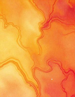 The primary subject of the image is a vibrant, colorful painting featuring a swirling pattern of red, yellow, and orange hues. The setting is a canvas, and the visual style is a mix of digital art and illustration. The dominant colors and overall atmosphere of the painting evoke a sense of warmth, energy, and creativity.