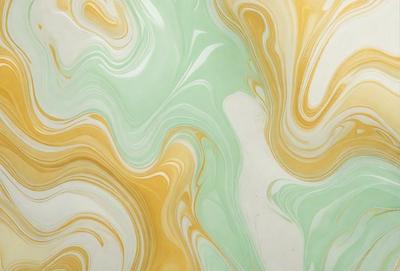 The primary subject of the image is a patterned wallpaper with a mix of green, yellow, and white colors. The setting is a room with a wall adorned with this unique wallpaper. The visual style is a combination of a photo and digital art, creating a vibrant and eye-catching design. The colors and mood of the image are lively and cheerful, with the green and yellow hues creating a warm and inviting atmosphere.