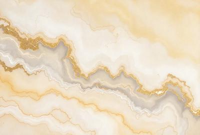 The primary subject of the image is a marble countertop with a gold-colored pattern. The setting is a kitchen, and the visual style is a close-up of the marble countertop. The colors and mood of the image are warm and elegant, with the gold pattern adding a touch of luxury to the marble surface.