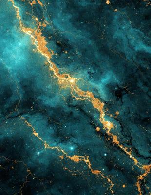 The primary subject of the image is a blue and gold galaxy, which is the main object, scene, or focus of the image. The setting or background is a dark blue space with a few stars visible. The visual style of the image is a digital art or illustration, as it is a detailed and intricate representation of the galaxy. The colors and mood of the image are predominantly blue and gold, creating a sense of depth and beauty in the space.