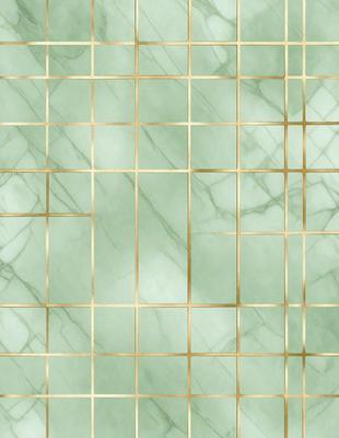 The primary subject of the image is a green marble tile with gold accents. The setting is a bathroom, and the visual style is a patterned tile. The dominant colors are green and gold, creating a luxurious and elegant atmosphere.