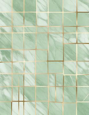The primary subject of the image is a marble tile with a gold pattern. The setting is a bathroom, and the visual style is a patterned tile. The dominant colors are gold and green, creating a warm and inviting atmosphere.