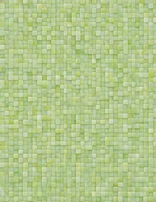 The primary subject of the image is a green wall with a pattern of squares. The setting is a room with a green wall, and the visual style is a patterned wallpaper. The dominant colors are green and white, creating a calm and soothing atmosphere.