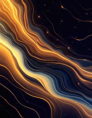 The primary subject of the image is a vibrant, colorful, and abstract design that resembles a swirling, flowing pattern. The setting is a dark background, which contrasts with the bright colors of the design. The visual style is a combination of digital art and illustration, creating a unique and eye-catching piece. The dominant colors are orange, blue, and yellow, which contribute to a lively and energetic atmosphere.