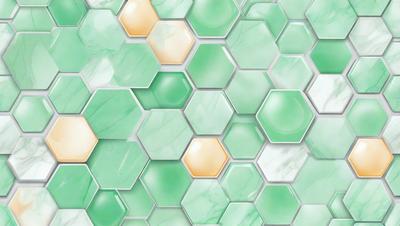 The primary subject of the image is a green and white marble tile pattern. The setting is a wall with a green and white marble tile pattern. The visual style is a close-up of the marble tile pattern. The colors and mood are predominantly green and white, giving the image a clean and elegant appearance.