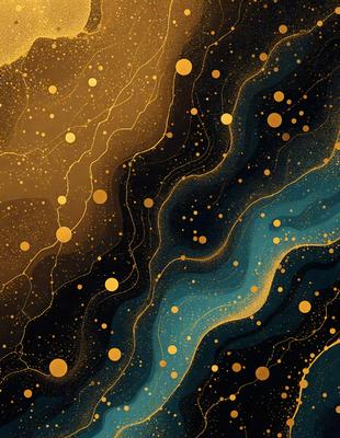 The primary subject of the image is a blue and gold swirl pattern, which is the main object, scene, or focus of the image. The setting or background features a black and gold swirl pattern, creating a visually striking contrast. The visual style of the image is digital art, as it is a digital illustration. The dominant colors in the image are blue and gold, giving it a vibrant and lively atmosphere.