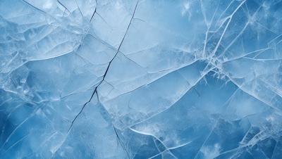 The primary subject of the image is a close-up of a cracked blue surface, possibly a piece of ice or a frozen surface. The setting is a cold, icy environment, and the visual style appears to be a photo or a digital artwork. The dominant colors are blue and white, creating a chilly and frosty atmosphere.