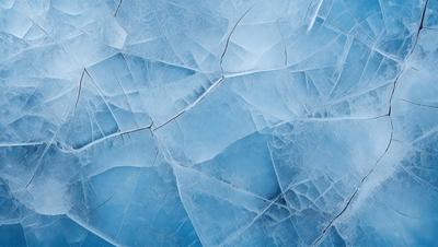 The primary subject of the image is a large piece of blue ice, which appears to be melting. The setting is a blue background, which adds to the overall visual style. The image is a photo, capturing the natural beauty of the melting ice. The dominant colors are blue and white, creating a cool and serene atmosphere.