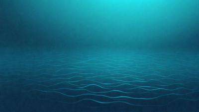 The primary subject of the image is a large body of water, which appears to be a deep blue ocean. The setting is underwater, with the water surface reflecting the light. The visual style is a digital art or illustration, creating a vibrant and dynamic scene. The colors and mood are predominantly blue, creating a sense of depth and tranquility.