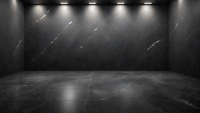 The primary subject of the image is a marble wall, which is the main object, scene, or focus of the image. The setting/background consists of a black wall, which contrasts with the marble wall. The visual style of the image is a photo, showcasing the marble wall in detail. The colors and mood of the image are predominantly black and white, giving it a classic and elegant appearance.