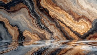 The primary subject of the image is a rock formation, which appears to be a natural geological feature. The setting is a body of water, possibly a lake or a river, with the rock formation extending out into the water. The visual style of the image is a combination of photo and digital art, creating a unique and intriguing representation of the rock formation. The colors and mood of the image are predominantly dark and moody, with the rock formation and water creating a dramatic and captivating scene.