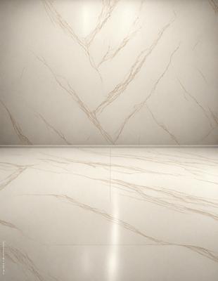 The primary subject of the image is a marble wall with a unique design. The setting is a room with a white marble wall, and the visual style is a photo. The colors and mood of the image are predominantly white, giving it a clean and elegant appearance.