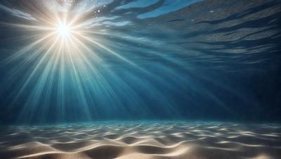 The primary subject of the image is a sunlight shining through the water, creating a beautiful and serene scene. The setting is underwater, with the sunlight illuminating the water and creating a stunning visual effect. The visual style of the image is a photo, capturing the natural beauty of the underwater environment. The colors and mood of the image are predominantly blue and calming, as the sunlight creates a peaceful atmosphere in the underwater world.