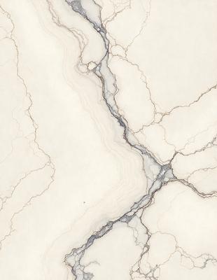 The primary subject of the image is a marble wall with a crack in it. The setting is a room with a white background. The visual style is a drawing or illustration, and the colors and mood are predominantly white and neutral.