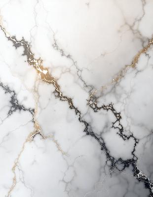 The primary subject of the image is a marble wall with a gold-colored pattern. The setting is a room with a white marble surface, which adds to the elegance of the scene. The visual style is a close-up of the marble wall, showcasing the intricate patterns and textures. The colors and mood of the image are predominantly white and gold, creating a sense of luxury and sophistication.
