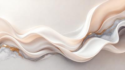The primary subject of the image is a large, white, flowing sculpture. The setting is a white wall, and the visual style appears to be a combination of digital art and illustration. The sculpture is adorned with gold accents, adding a touch of luxury and sophistication to the overall atmosphere. The colors and mood of the image are predominantly white, with the gold accents providing a warm and inviting contrast.