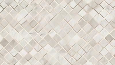 The primary subject of the image is a white marble tile wall. The setting is a bathroom, as indicated by the presence of the marble tile. The visual style is a close-up of the tile, showcasing its intricate design. The dominant colors are white and gray, giving the wall a clean and elegant appearance.