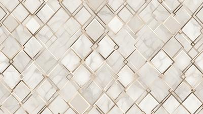 The primary subject of the image is a white marble tile wall with a pattern of squares. The setting is a bathroom, and the visual style is a photo. The dominant colors are white and beige, creating a clean and elegant atmosphere.