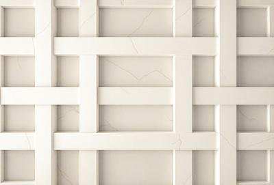The primary subject of the image is a white wall with a pattern of squares. The setting is a room with a white marble wall, which gives the room a clean and elegant appearance. The visual style is a close-up of the wall, showcasing the intricate pattern of the squares. The colors and mood of the image are predominantly white, creating a sense of simplicity and purity.