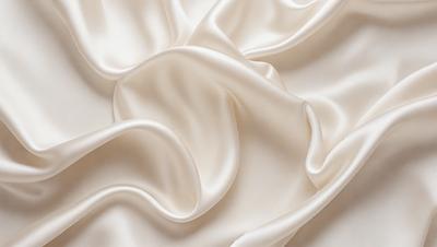 The primary subject of the image is a white fabric, possibly silk, with a smooth and shiny texture. The setting is a white background, which provides a clean and minimalist appearance. The visual style is a close-up of the fabric, showcasing its details and texture. The colors and mood of the image are predominantly white, giving it a clean, elegant, and sophisticated feel.