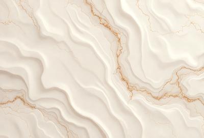 The primary subject of the image is a marble wall with a gold-colored vein running through it. The setting is a white marble wall, and the visual style is a close-up of the marble surface. The colors and mood of the image are predominantly white and gold, creating a luxurious and elegant atmosphere.