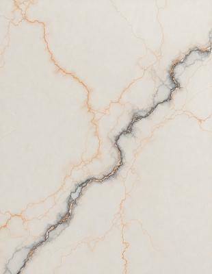 The primary subject of the image is a marble surface with a cracked and textured appearance. The setting is a white marble wall, and the visual style is a close-up of the marble surface. The colors and mood of the image are predominantly white and grey, with a slightly aged and weathered look.