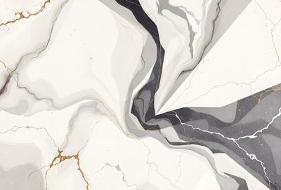 The primary subject of the image is a marble-like surface with a patterned design. The setting is a white and black marble-like surface, which appears to be a part of a wall or a countertop. The visual style of the image is a combination of photo and digital art, creating a unique and intricate pattern. The colors and mood of the image are predominantly white and black, giving it a clean and elegant appearance.