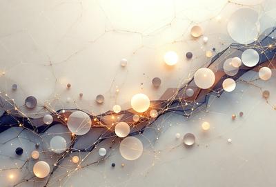 The primary subject of the image is a large, intricate, and colorful pattern made up of various shapes and circles. The pattern is displayed on a white surface, which serves as the background. The visual style of the image is a combination of digital art and illustration, creating a vibrant and dynamic appearance. The colors and mood of the image are predominantly warm and lively, with the use of gold and yellow hues adding to the overall atmosphere.