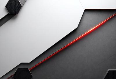 The primary subject of the image is a close-up of a red light on a gray surface. The setting appears to be a room with a gray wall, and the visual style is a combination of a photo and digital art. The dominant colors are red and gray, creating a bold and striking atmosphere.