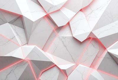 The primary subject of the image is a white marble wall with red accents. The setting is a white marble wall with a red pattern, creating a visually striking contrast. The visual style is a combination of digital art and illustration, giving the image a modern and artistic appearance. The dominant colors are white and red, creating a bold and striking atmosphere.