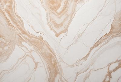 The primary subject of the image is a marble wall with a unique and intricate design. The setting is a room with a white background, which highlights the marble's natural beauty. The visual style is a close-up of the marble wall, showcasing its texture and patterns. The colors and mood of the image are predominantly neutral, with the marble providing a warm and elegant atmosphere.