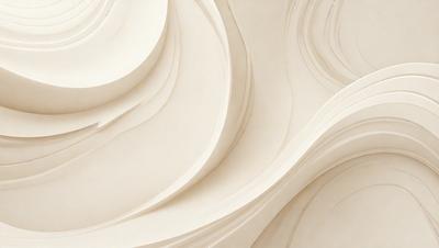 The primary subject of the image is a white, curved, and swirling surface, which appears to be a sculpture or a piece of art. The setting is a white room, and the visual style is a combination of digital art and illustration. The dominant colors are white, and the overall atmosphere is clean, minimalistic, and artistic.