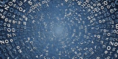 The primary subject of the image is a large, circular arrangement of letters and numbers. The setting is a blue background, which creates a visually striking contrast with the white letters and numbers. The visual style is a combination of digital art and illustration, as the letters and numbers are arranged in a circular pattern. The colors and mood of the image are predominantly blue and white, giving it a clean and modern appearance.