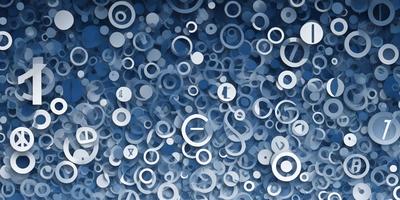 The primary subject of the image is a large collection of white and blue circles. The setting is a blue background, and the visual style appears to be a digital art or illustration. The circles are arranged in various patterns, creating a visually appealing and dynamic composition. The overall atmosphere of the image is bright, colorful, and engaging.
