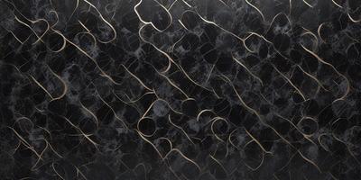 The primary subject of the image is a pattern of gold and black swirls on a black background. The setting is a wall, and the visual style appears to be a combination of a photo and digital art. The dominant colors are black and gold, creating a striking and visually appealing pattern.