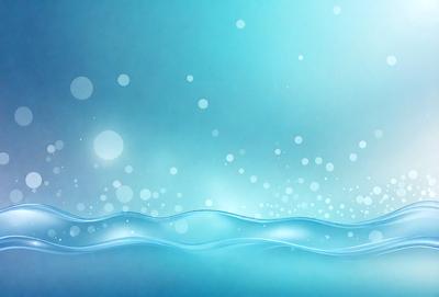 The primary subject of the image is a blue ocean with a few white bubbles floating on the surface. The setting is a vast, open water body, and the visual style is a combination of a photo and digital art. The colors are predominantly blue and white, creating a serene and calming atmosphere.