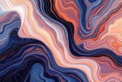 The primary subject of the image is a vibrant and colorful abstract art piece. The setting is a blue and orange background, which adds to the visual style. The artwork appears to be a digital illustration or a painting, showcasing a unique and creative design. The dominant colors in the image are blue and orange, creating a lively and energetic atmosphere.