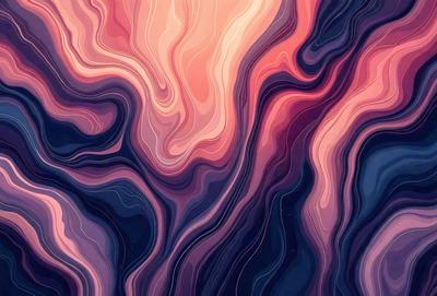 The primary subject of the image is a colorful, abstract art piece featuring a mix of purple, pink, and blue hues. The setting is a dark background, which contrasts with the vibrant colors of the artwork. The visual style is a combination of digital art and illustration, creating a unique and eye-catching design. The colors and mood of the artwork evoke a sense of tranquility and beauty, making it an appealing and captivating piece of art.