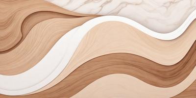 The image features a wooden wave pattern, which is the primary subject. The setting is a marble surface, and the visual style is a combination of photo and digital art. The colors and mood of the image are predominantly brown and natural, creating a warm and earthy atmosphere.