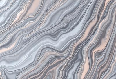The primary subject of the image is a close-up of a marble-like surface with a pattern of swirls and stripes. The setting is a stone-like background, which adds to the visual style. The colors in the image are predominantly grays and pinks, creating a mood of elegance and sophistication.