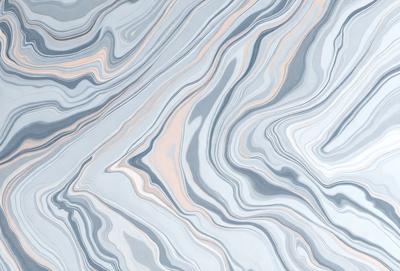 The primary subject of the image is a large, intricate, and colorful pattern on a surface. The setting appears to be a gray and white marbled surface, which adds to the visual style of the image. The colors and mood of the image are vibrant and dynamic, with the pattern creating a sense of depth and complexity.