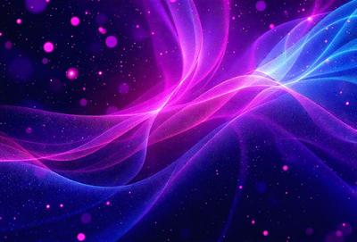 The primary subject of the image is a purple and blue swirling pattern, which appears to be a digital art or illustration. The setting is a dark, star-filled sky, creating a sense of depth and contrast. The visual style is a combination of digital art and illustration, with the swirling pattern being the main focus. The colors and mood of the image are predominantly purple and blue, giving it a calming and serene atmosphere.