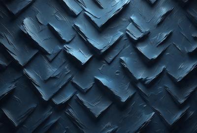 The primary subject of the image is a blue wall with a pattern of triangles. The setting is a room with a blue wall, and the visual style appears to be a digital art or illustration. The dominant colors are blue and white, creating a calm and soothing atmosphere.