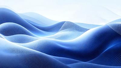 The primary subject of the image is a large body of water, which appears to be a blue ocean. The setting is a vast expanse of water, with no visible land or shoreline. The visual style of the image is digital art, as it is a computer-generated representation of the ocean. The dominant colors are blue and white, creating a serene and calming atmosphere.