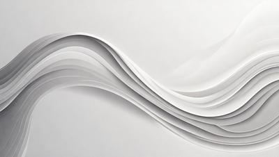 The primary subject of the image is a large, white, curved wall with a wave-like pattern. The setting is a white room, and the visual style appears to be a combination of digital art and illustration. The dominant colors are white and gray, creating a clean and minimalist atmosphere.