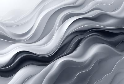 The primary subject of the image is a large, abstract, and artistic design featuring a wave-like pattern. The setting is a white background, which provides a clean and minimalist appearance. The visual style is a combination of digital art and illustration, creating a unique and eye-catching design. The dominant colors are white and gray, which contribute to a calm and serene atmosphere.